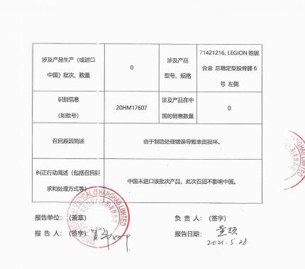 美国施乐辉有限公司Smith & Nephew, Inc.对全膝关节系统-锆铌合金股骨髁Total Knee System-Oxinium femoral implant主动召回